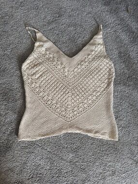 BCBGMaxAzria Collection Boho Crochet V-Neck Sleeveless Tank Top - Cream